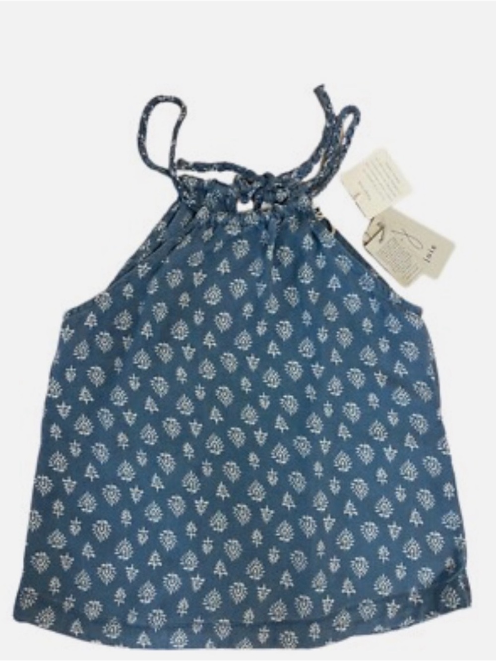 Joie Lyocell Rope Tie Halter Tank Top Blue Print Size Small NWT